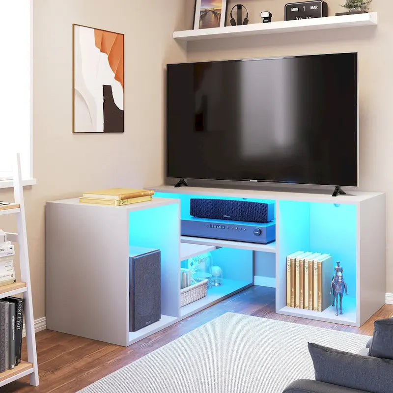 Mobile TV a L a 2 pezzi Bianco/Rovere/Nero per 1-2 utenti