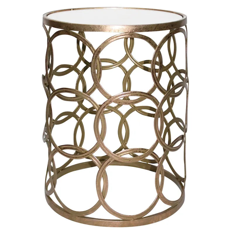 Tavolino d'appoggio a barile Oro/Nero/Argento, in ferro, per 1, 42,5 x 42,5 x 56 cm