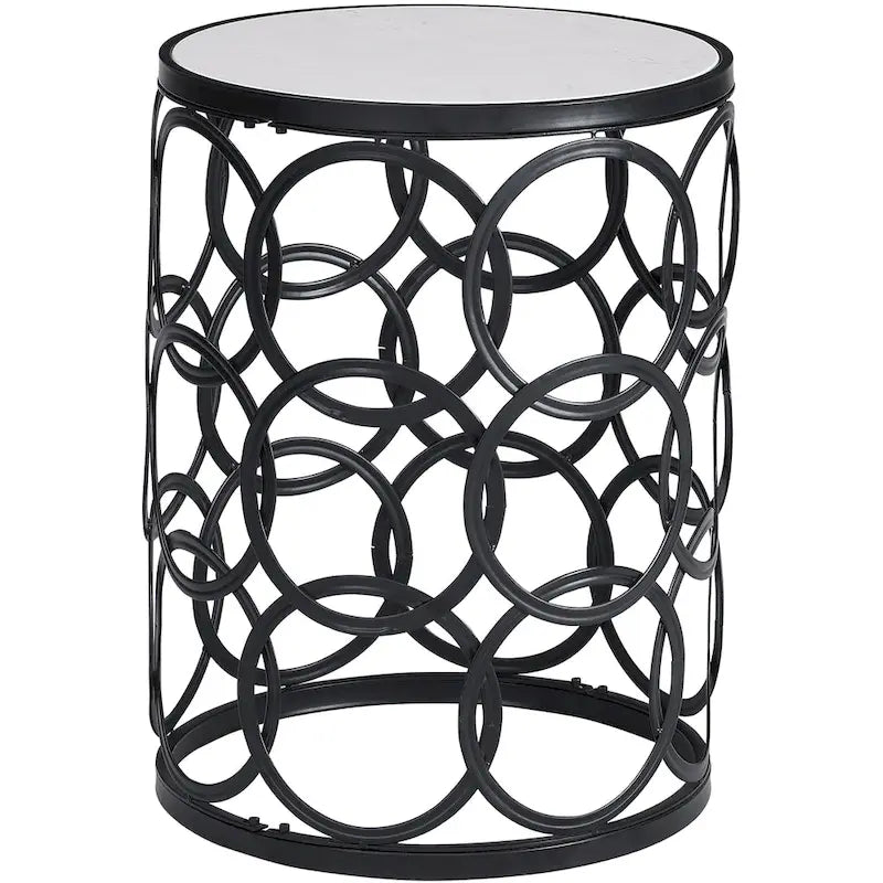 Tavolino d'appoggio a barile Oro/Nero/Argento, in ferro, per 1, 42,5 x 42,5 x 56 cm