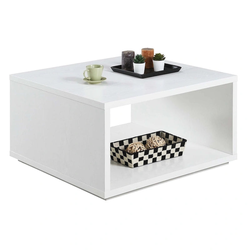 Tavolino da caffè quadrato nero/bianco con ripiano inferiore – Posti 4–6