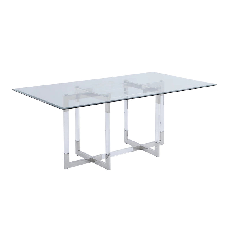 Set da pranzo rettangolare in similpelle bianca e vetro, 4 posti