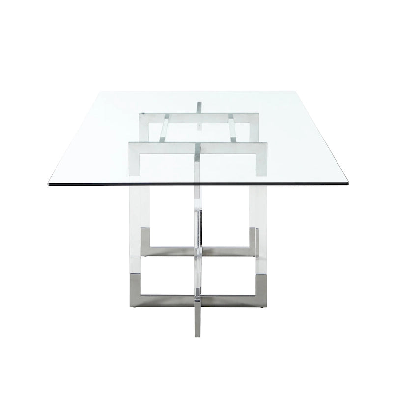 Set da pranzo rettangolare in similpelle bianca e vetro, 4 posti