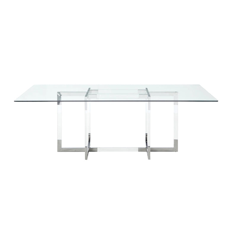 Set da pranzo rettangolare in similpelle bianca e vetro, 4 posti