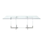 Set da pranzo rettangolare in similpelle bianca e vetro, 4 posti