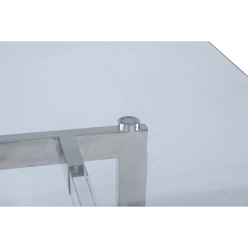 Set da pranzo rettangolare in similpelle bianca e vetro, 4 posti