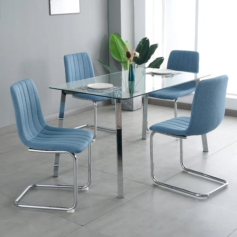 Sedia da pranzo imbottita con gambe in metallo, set da 4 (blu / grigio scuro / grigio chiaro)