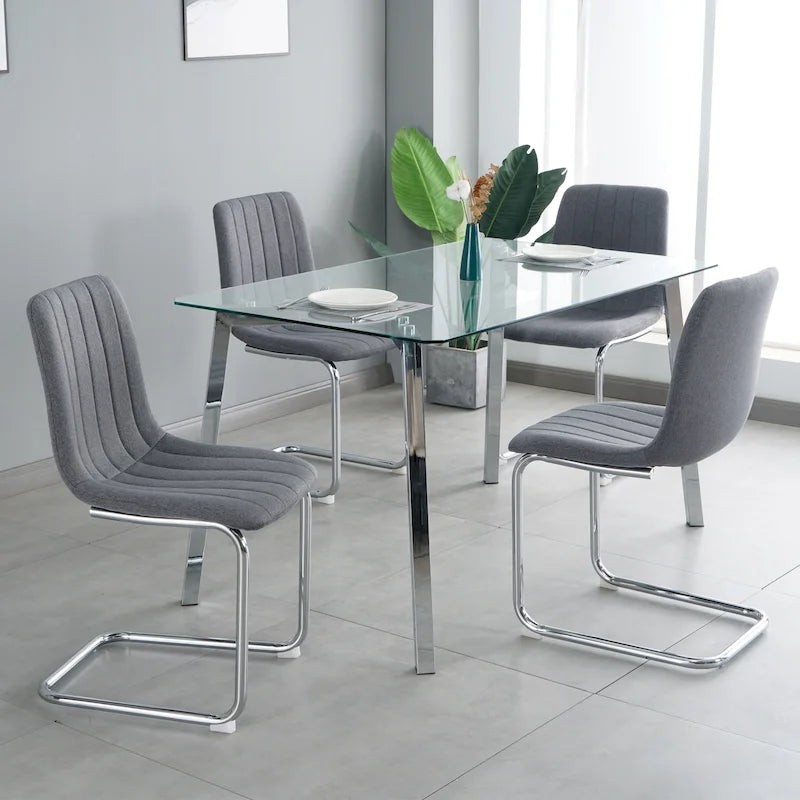 Sedia da pranzo imbottita con gambe in metallo, set da 4 (blu / grigio scuro / grigio chiaro)