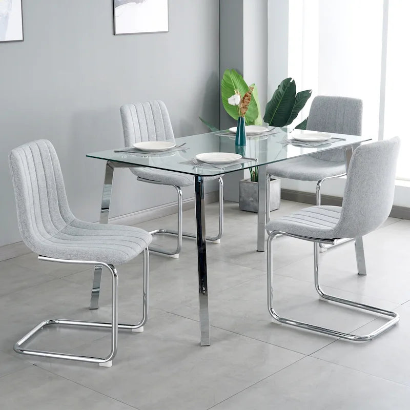 Sedia da pranzo imbottita con gambe in metallo, set da 4 (blu / grigio scuro / grigio chiaro)