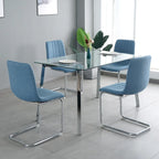 Sedia da pranzo imbottita con gambe in metallo, set da 4 (blu / grigio scuro / grigio chiaro)