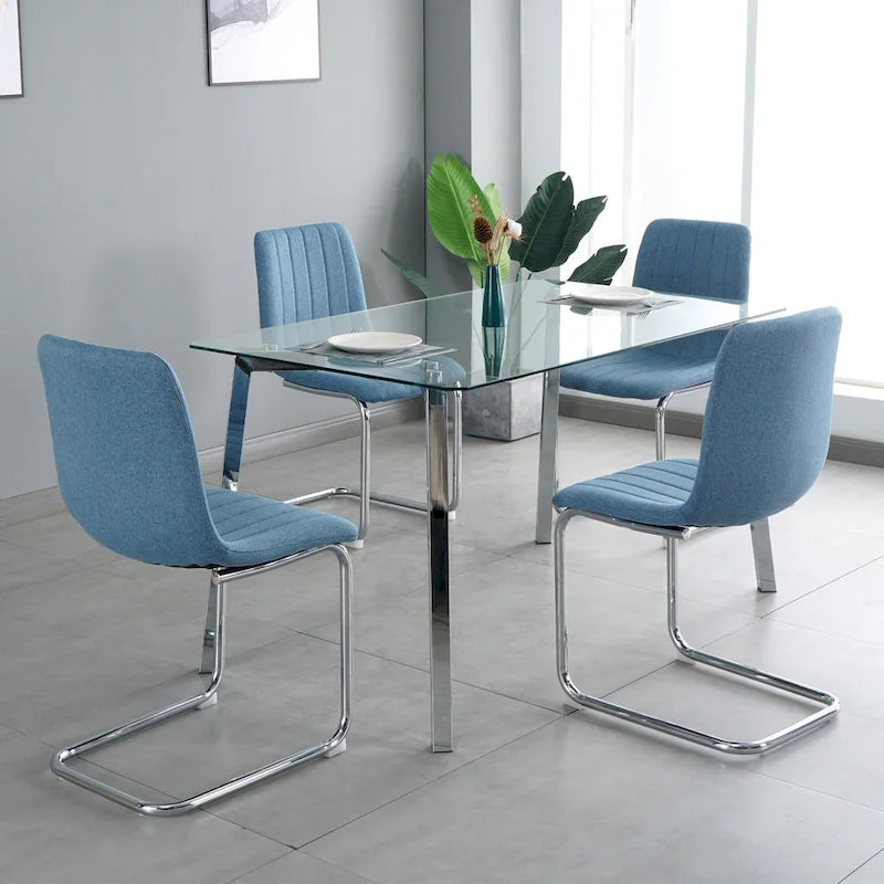 Sedia da pranzo imbottita con gambe in metallo, set da 4 (blu / grigio scuro / grigio chiaro)