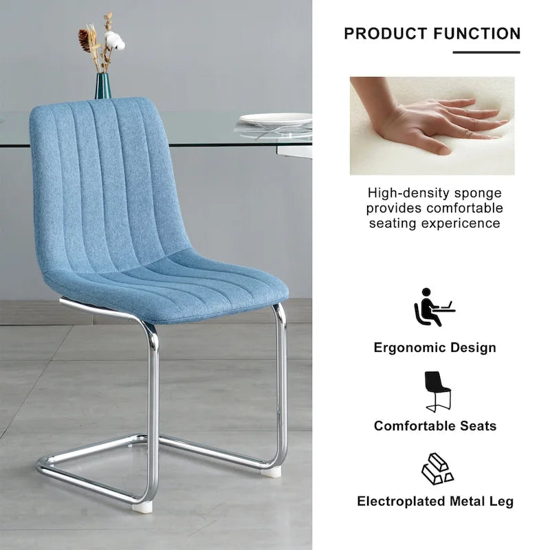 Sedia da pranzo imbottita con gambe in metallo, set da 4 (blu / grigio scuro / grigio chiaro)