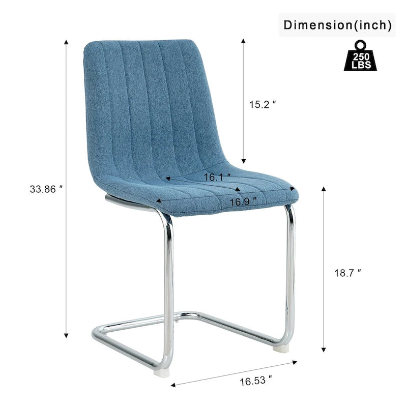 Sedia da pranzo imbottita con gambe in metallo, set da 4 (blu / grigio scuro / grigio chiaro)