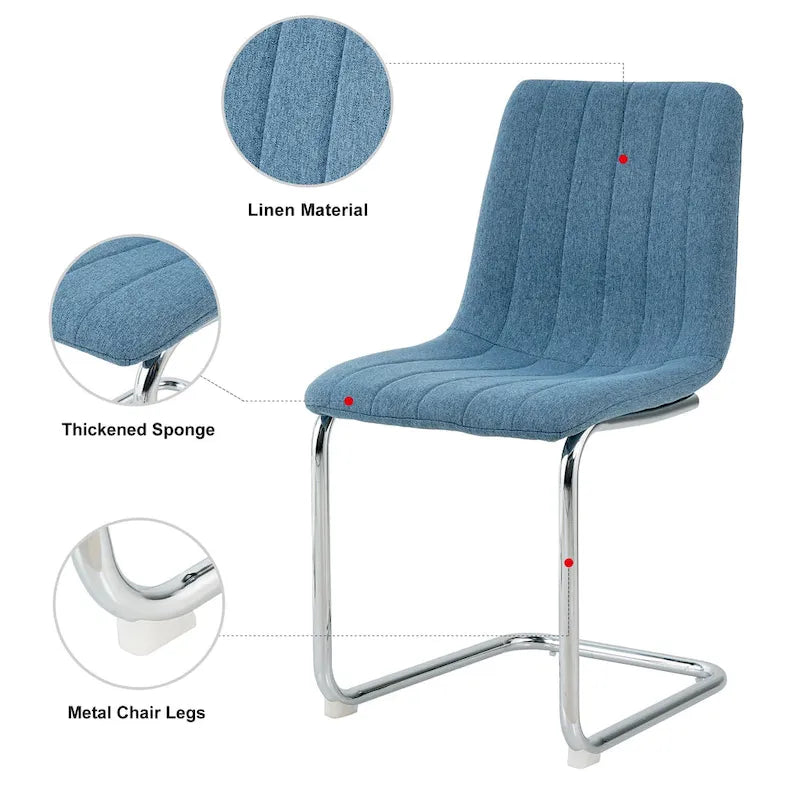 Sedia da pranzo imbottita con gambe in metallo, set da 4 (blu / grigio scuro / grigio chiaro)