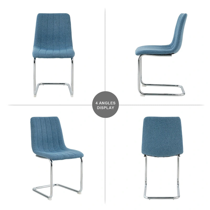 Sedia da pranzo imbottita con gambe in metallo, set da 4 (blu / grigio scuro / grigio chiaro)