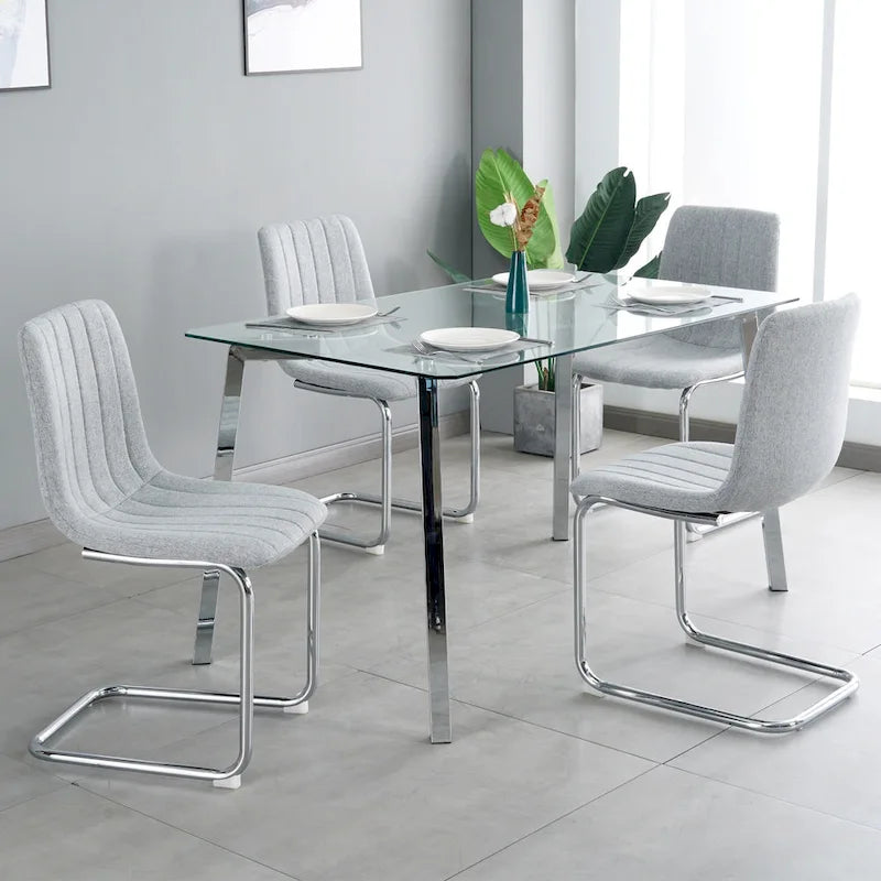 Sedia da pranzo imbottita con gambe in metallo, set da 4 (blu / grigio scuro / grigio chiaro)