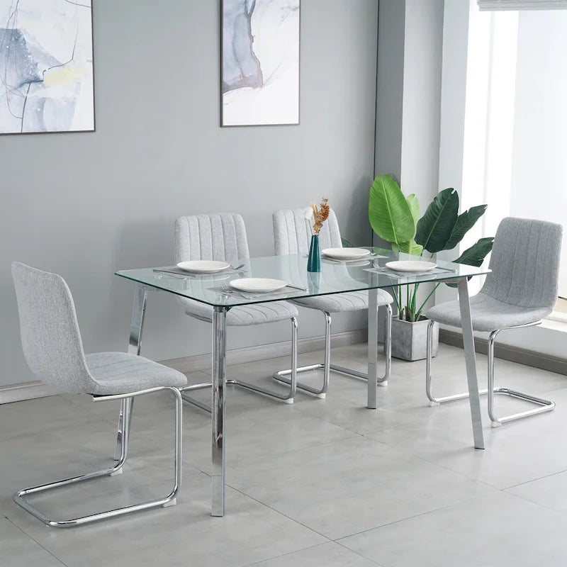 Sedia da pranzo imbottita con gambe in metallo, set da 4 (blu / grigio scuro / grigio chiaro)