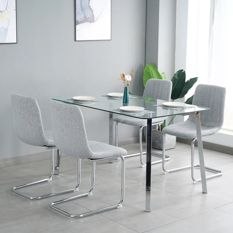 Sedia da pranzo imbottita con gambe in metallo, set da 4 (blu / grigio scuro / grigio chiaro)