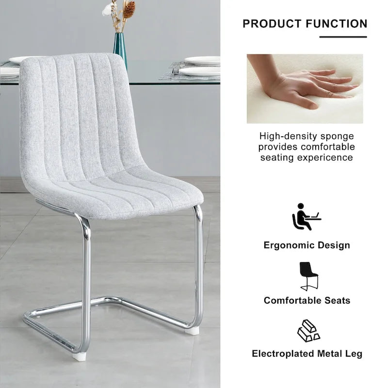Sedia da pranzo imbottita con gambe in metallo, set da 4 (blu / grigio scuro / grigio chiaro)