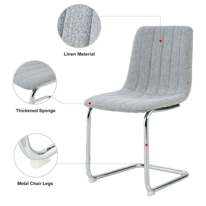 Sedia da pranzo imbottita con gambe in metallo, set da 4 (blu / grigio scuro / grigio chiaro)
