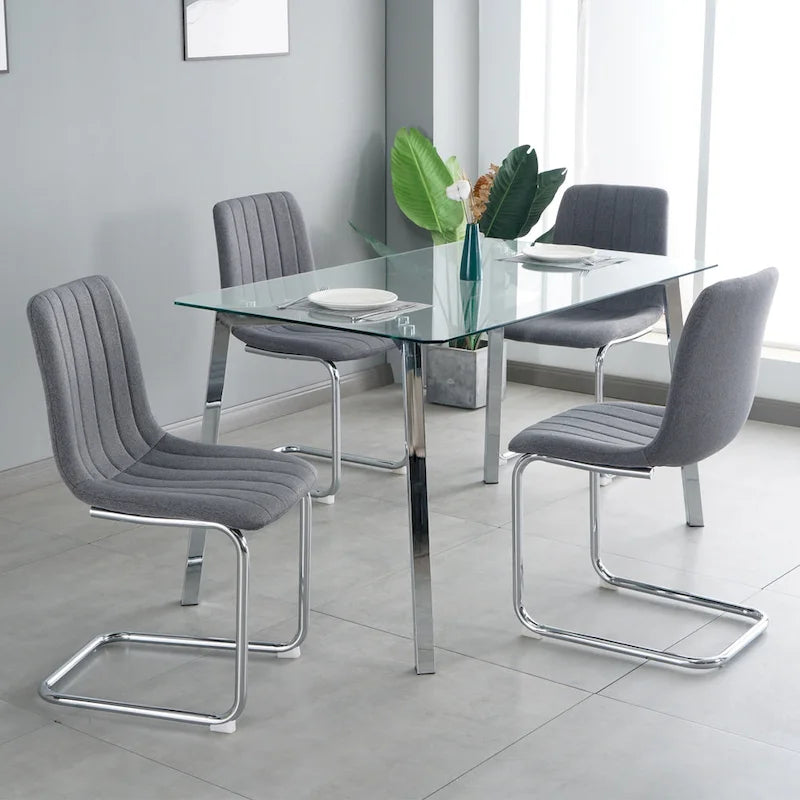 Sedia da pranzo imbottita con gambe in metallo, set da 4 (blu / grigio scuro / grigio chiaro)