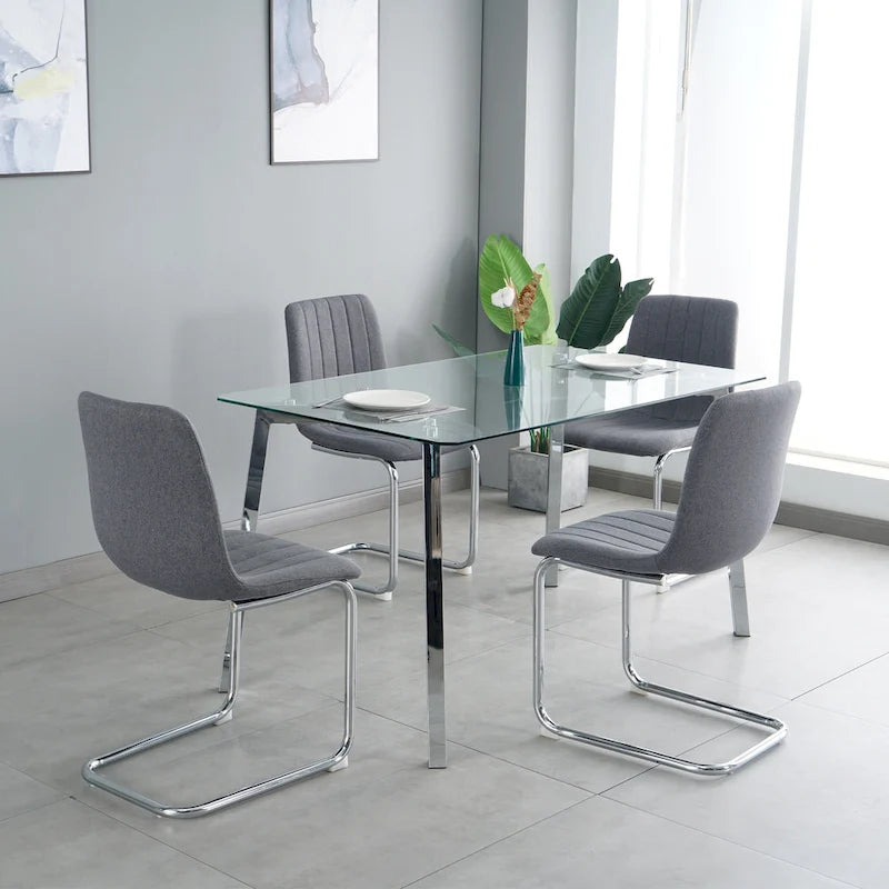 Sedia da pranzo imbottita con gambe in metallo, set da 4 (blu / grigio scuro / grigio chiaro)
