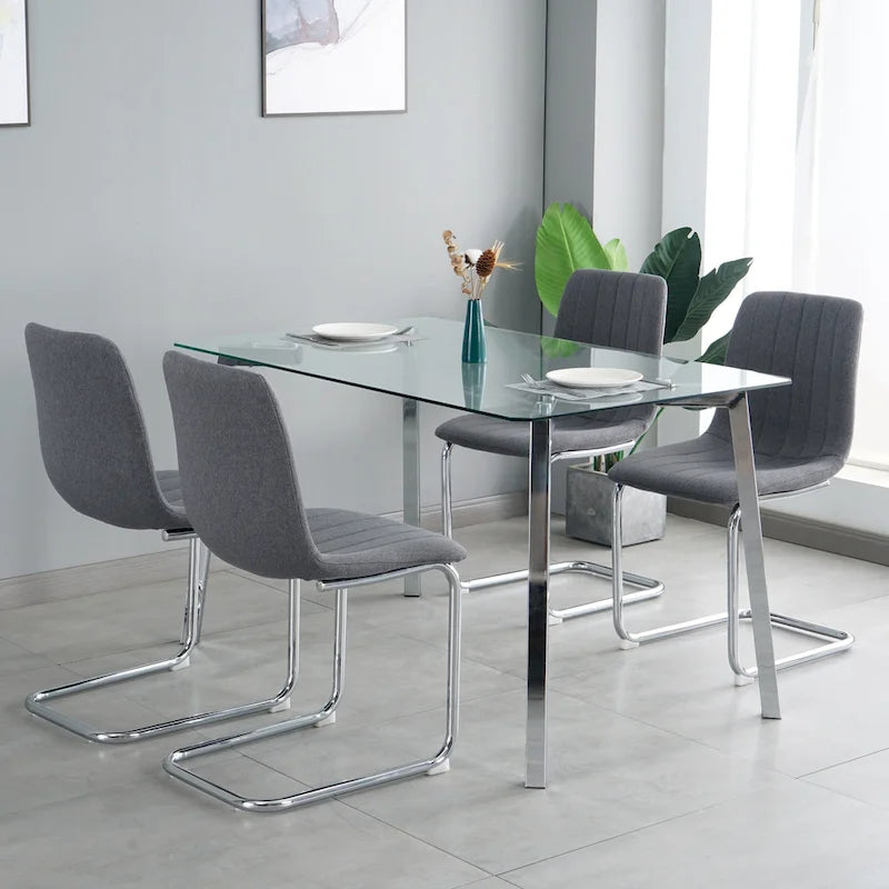 Sedia da pranzo imbottita con gambe in metallo, set da 4 (blu / grigio scuro / grigio chiaro)