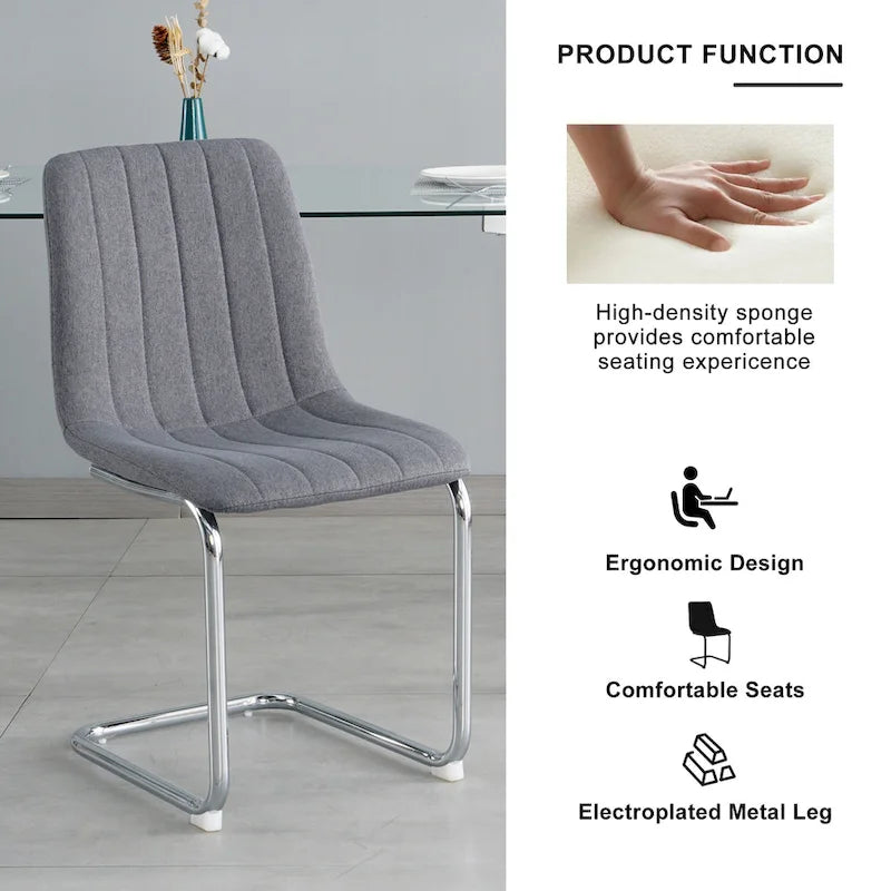 Sedia da pranzo imbottita con gambe in metallo, set da 4 (blu / grigio scuro / grigio chiaro)