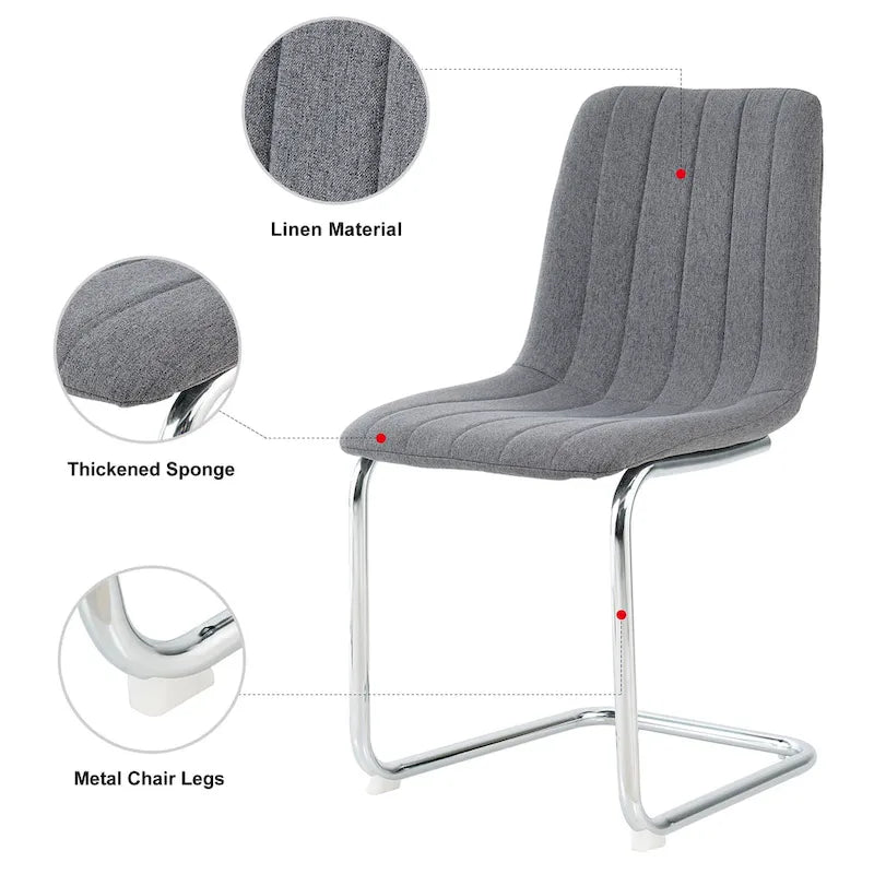 Sedia da pranzo imbottita con gambe in metallo, set da 4 (blu / grigio scuro / grigio chiaro)