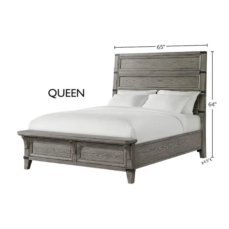 Testiera a pannelli grigio acciaio con porte USB – Queen/King, letto a 1 piazza