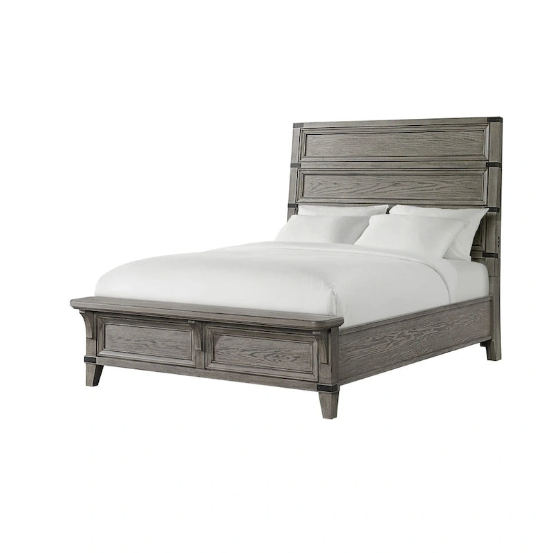 Testiera a pannelli grigio acciaio con porte USB – Queen/King, letto a 1 piazza