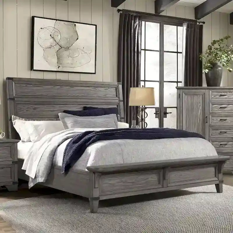 Testiera a pannelli grigio acciaio con porte USB – Queen/King, letto a 1 piazza