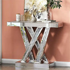 Modern Console Table Silver Entryway Table Inlay with Crushed Diamond