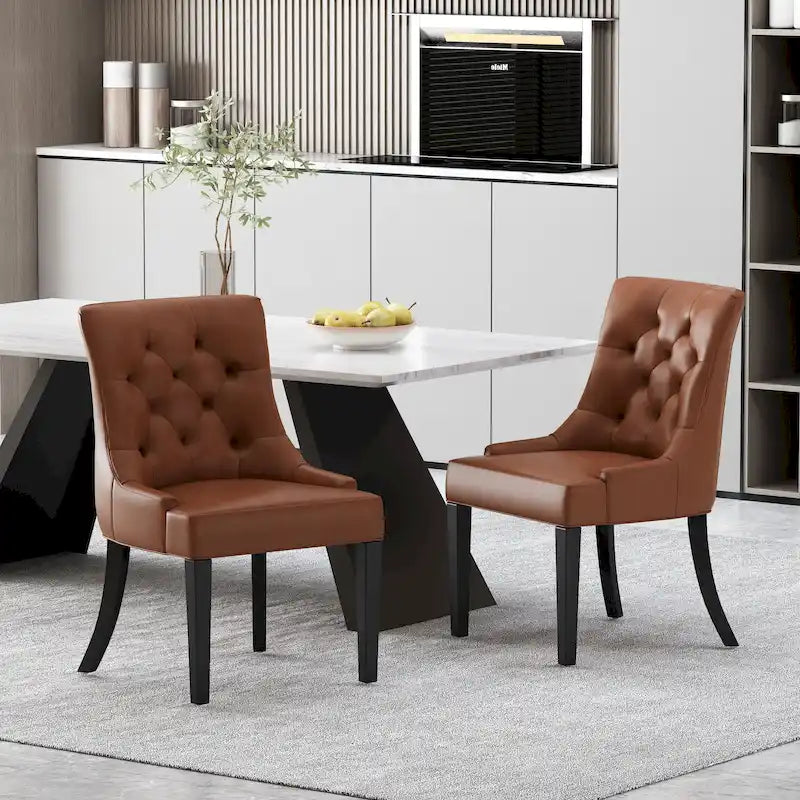 Sedia da pranzo trapuntata in similpelle marrone, set da 2