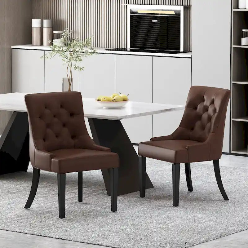 Sedia da pranzo trapuntata in similpelle marrone, set da 2