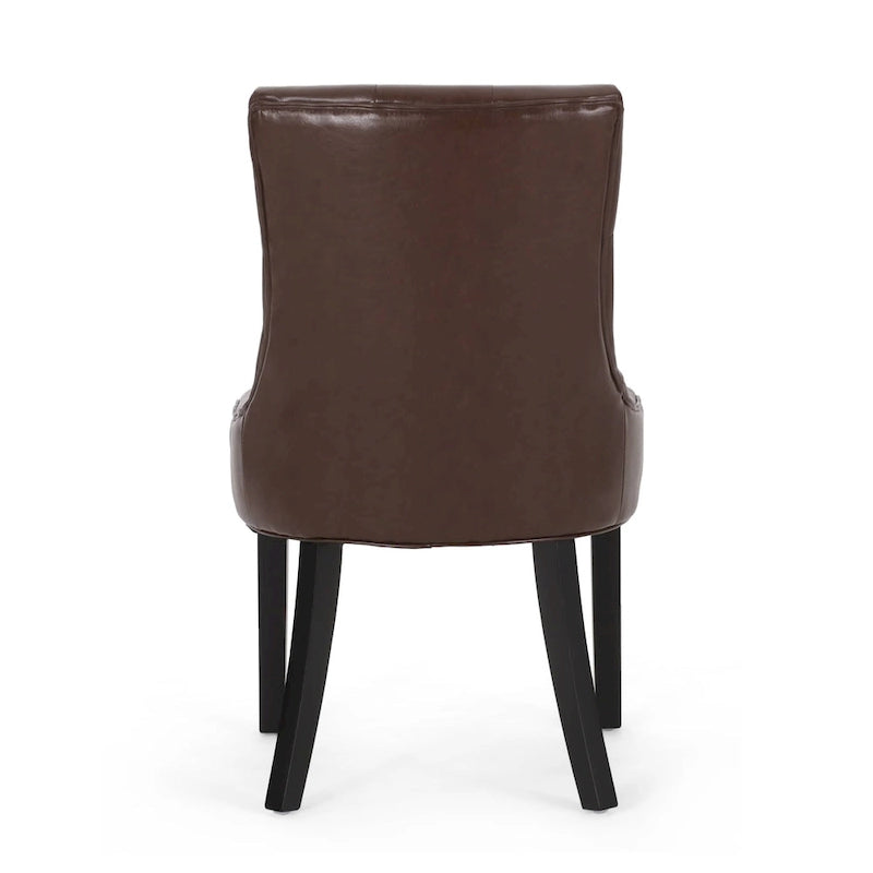 Sedia da pranzo trapuntata in similpelle marrone, set da 2