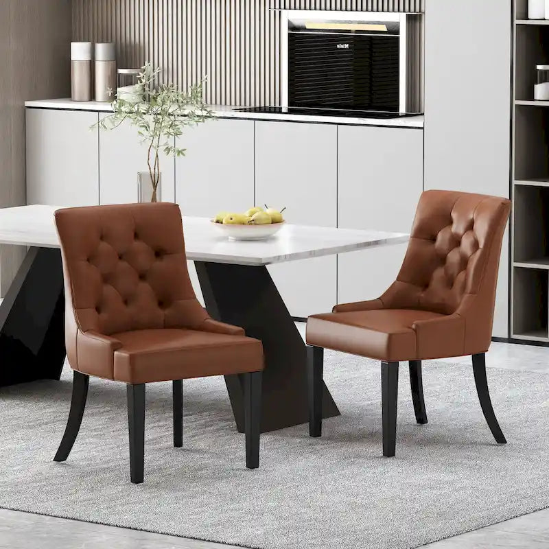Sedia da pranzo trapuntata in similpelle marrone, set da 2