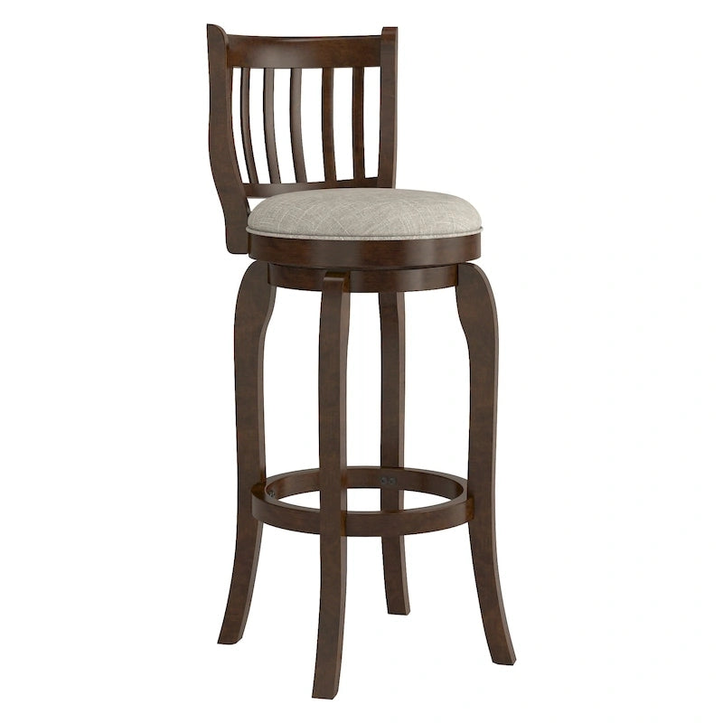 Sgabello da bar singolo girevole con schienale alto in lino grigio scuro/grigio/beige