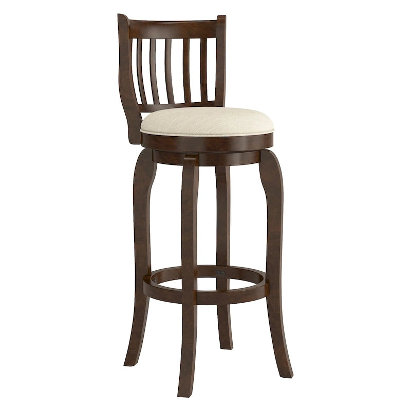 Sgabello da bar singolo girevole con schienale alto in lino grigio scuro/grigio/beige