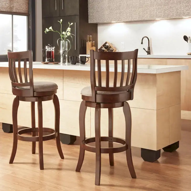 Sgabello da bar singolo girevole con schienale alto in lino grigio scuro/grigio/beige