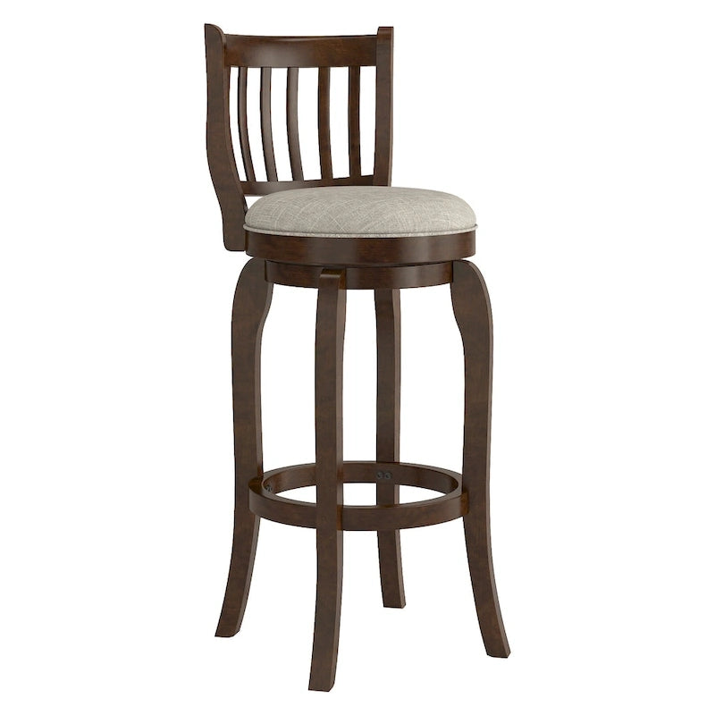 Sgabello da bar singolo girevole con schienale alto in lino grigio scuro/grigio/beige