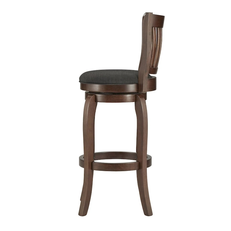 Sgabello da bar singolo girevole con schienale alto in lino grigio scuro/grigio/beige