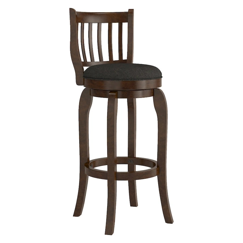 Sgabello da bar singolo girevole con schienale alto in lino grigio scuro/grigio/beige