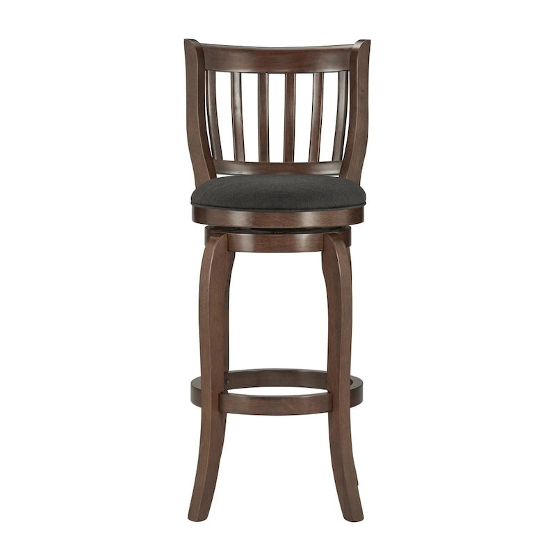Sgabello da bar singolo girevole con schienale alto in lino grigio scuro/grigio/beige