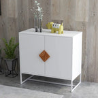 Credenza bianca a 2 ante con maniglie quadrate | Struttura in ferro | 1 unità