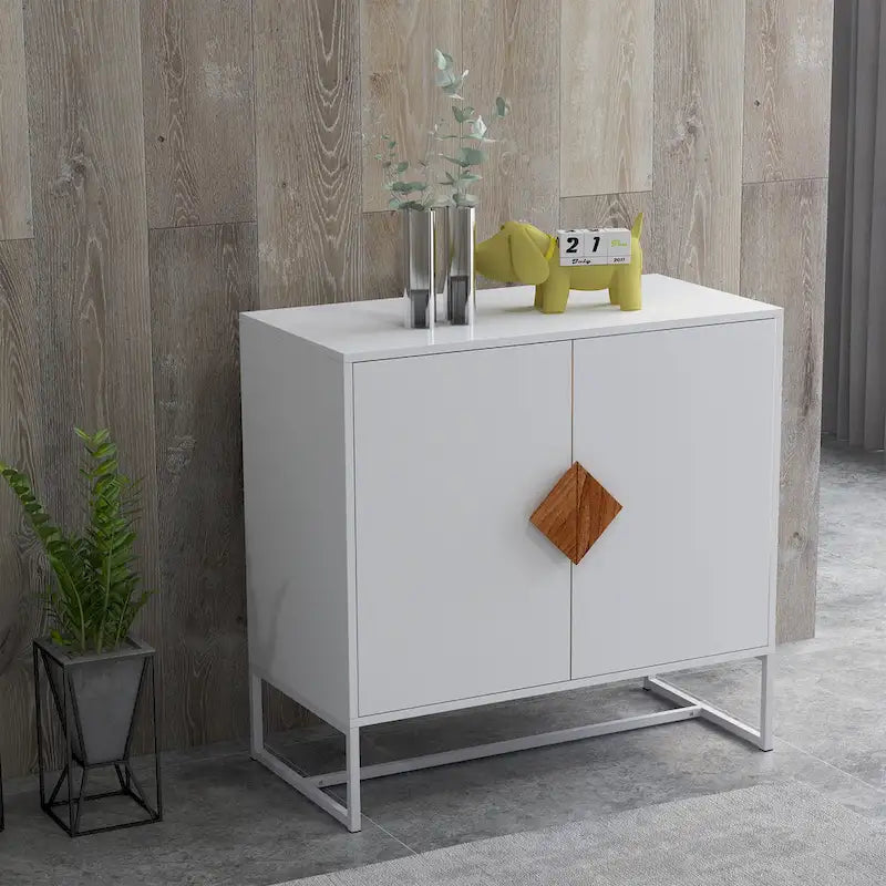 Credenza bianca a 2 ante con maniglie quadrate | Struttura in ferro | 1 unità