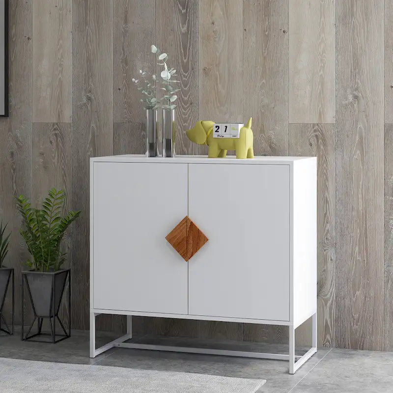 Credenza bianca a 2 ante con maniglie quadrate | Struttura in ferro | 1 unità