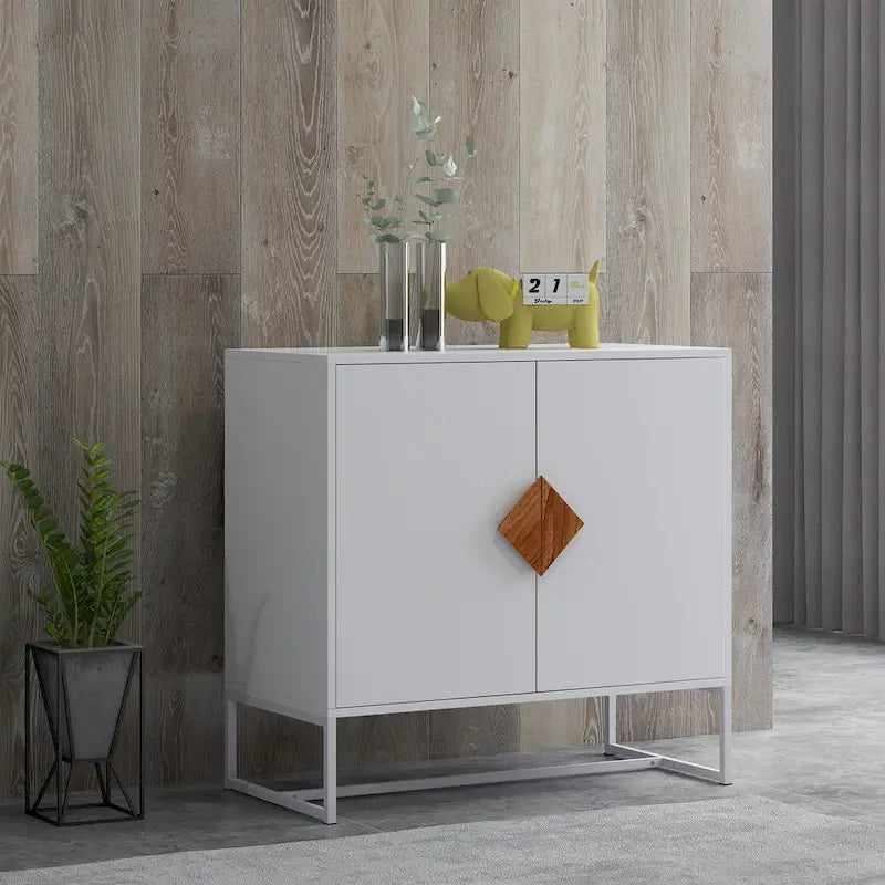 Credenza bianca a 2 ante con maniglie quadrate | Struttura in ferro | 1 unità