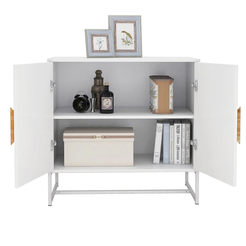 Credenza bianca a 2 ante con maniglie quadrate | Struttura in ferro | 1 unità