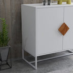 Credenza bianca a 2 ante con maniglie quadrate | Struttura in ferro | 1 unità
