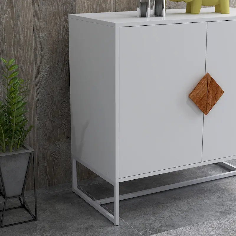 Credenza bianca a 2 ante con maniglie quadrate | Struttura in ferro | 1 unità